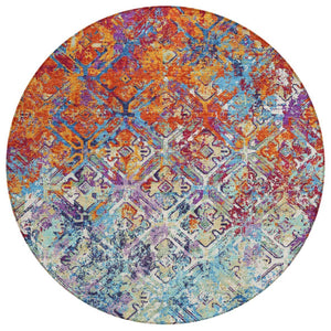 HomeRoots 5' Copper Blue and Red Geometric Area Rug - Durable, Washable Indoor/Outdoor Accent for Any Space 8' Round 586074