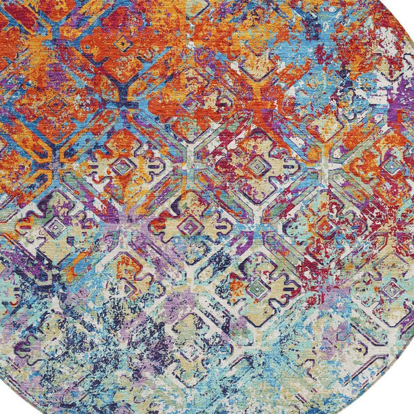 Homeroots 3' Beige Brown Copper Geometric Washable Indoor Outdoor Area Rug For Versatile Home Decor Solutions 8' Round Polyester 586074