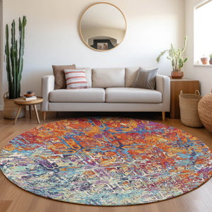 Homeroots 3' Beige Brown Copper Geometric Washable Indoor Outdoor Area Rug For Versatile Home Decor Solutions 8' Round Polyester 586074