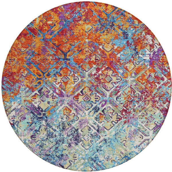 Homeroots 3' Beige Brown Copper Geometric Washable Indoor Outdoor Area Rug For Versatile Home Decor Solutions 8' Round Polyester 586074