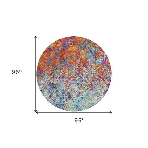 Homeroots 3' Beige Brown Copper Geometric Washable Indoor Outdoor Area Rug For Versatile Home Decor Solutions 8' Round Polyester 586074