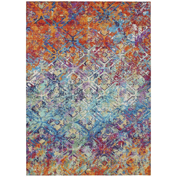 HomeRoots 5' Copper Blue and Red Geometric Area Rug - Durable, Washable Indoor/Outdoor Accent for Any Space 8' X 10' 586075