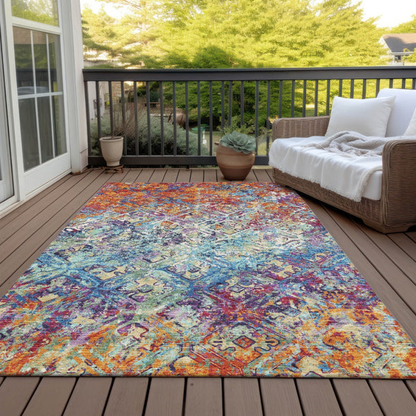 Homeroots 3' Beige Brown Copper Geometric Washable Indoor Outdoor Area Rug For Versatile Home Decor Solutions 9' X 12' Polyester 586076