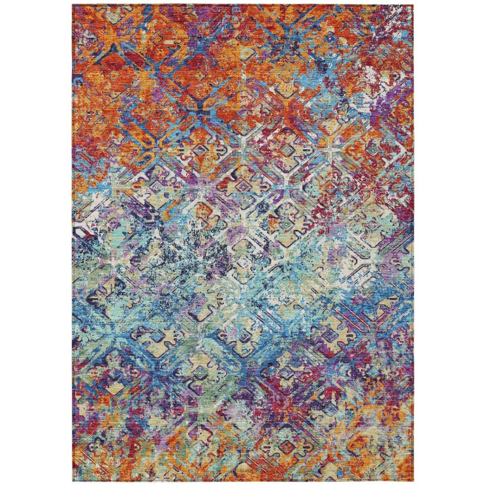 HomeRoots 9' Copper Blue and Red Geometric Indoor Outdoor Area Rug - Washable, Durable, and Stylish Décor 9' X 12' 586076