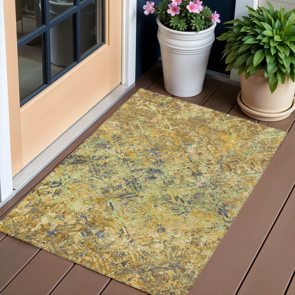 Homeroots 3' Beige Brown Copper Geometric Washable Indoor Outdoor Area Rug For Versatile Home Decor Solutions 3' X 5' Polyester 586078