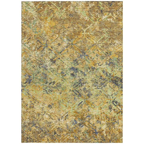 Homeroots 3' Beige Brown Copper Geometric Washable Indoor Outdoor Area Rug For Versatile Home Decor Solutions 5' X 8' Polyester 586079