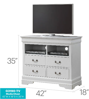 English Elm Charming White Media Storage Unit with Multiple Compartments, 35"H x 42"W x 18"D, No Assembly Required, Smooth Finish B078108235