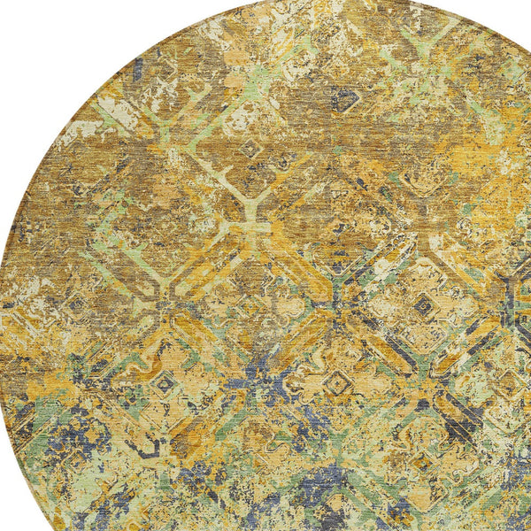 Homeroots 3' Beige Brown Copper Geometric Washable Indoor Outdoor Area Rug For Versatile Home Decor Solutions 8' Round Polyester 586080