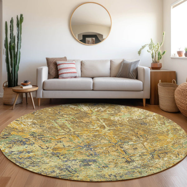 Homeroots 3' Beige Brown Copper Geometric Washable Indoor Outdoor Area Rug For Versatile Home Decor Solutions 8' Round Polyester 586080