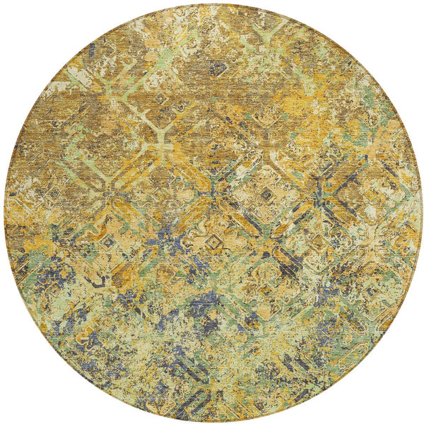 Homeroots 3' Beige Brown Copper Geometric Washable Indoor Outdoor Area Rug For Versatile Home Decor Solutions 8' Round Polyester 586080