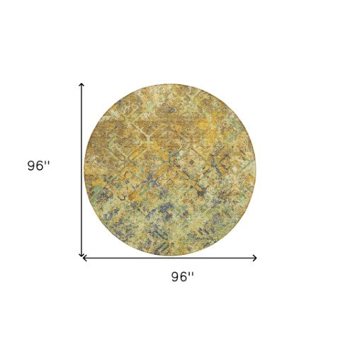 Homeroots 3' Beige Brown Copper Geometric Washable Indoor Outdoor Area Rug For Versatile Home Decor Solutions 8' Round Polyester 586080