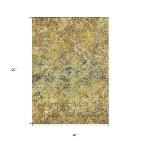 Homeroots 3' Beige Brown Copper Geometric Washable Indoor Outdoor Area Rug For Versatile Home Decor Solutions 8' X 10' Polyester 586081