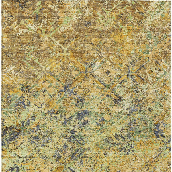 Homeroots 3' Beige Brown Copper Geometric Washable Indoor Outdoor Area Rug For Versatile Home Decor Solutions 9' X 12' Polyester 586082