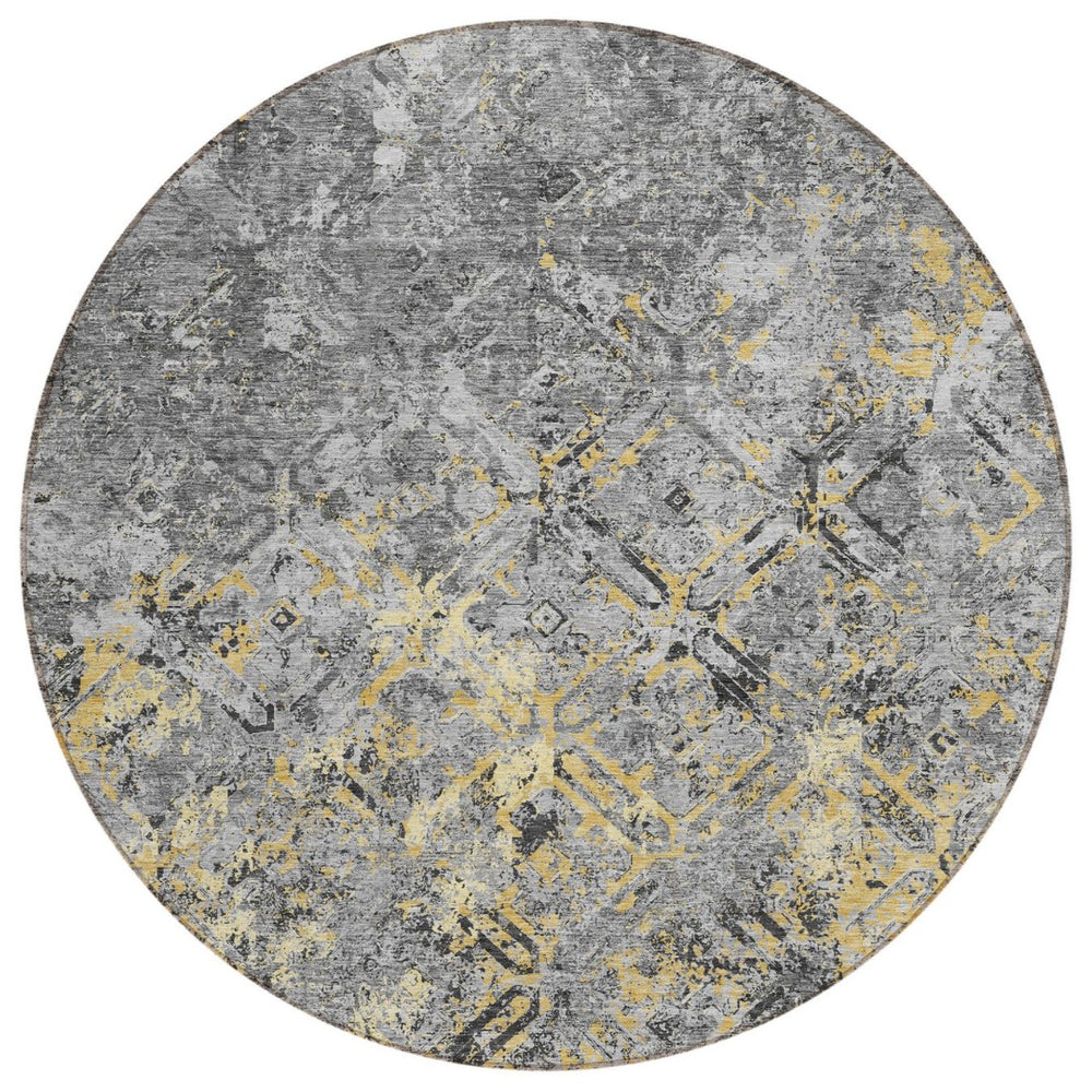 HomeRoots 5' Modern Geometric Gray Silver Charcoal Area Rug - Durable, Washable Design for Indoor & Outdoor Use 8' Round 586086