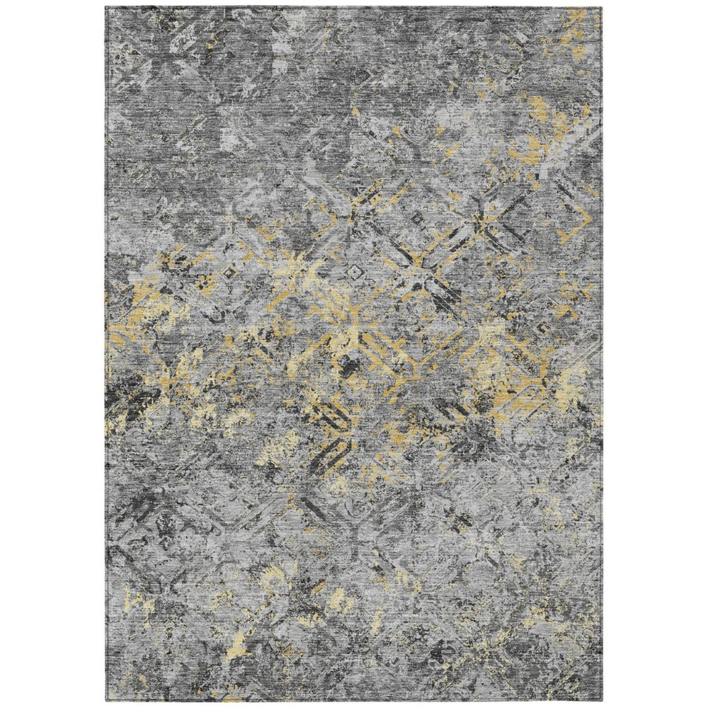 HomeRoots 9' Gray Silver Charcoal Geometric Washable Area Rug – Durable, Stylish Solution for Indoor/Outdoor Spaces 9' X 12' 586088