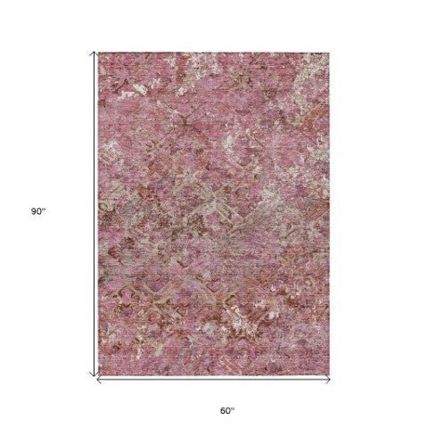 Homeroots 3' Beige Brown Copper Geometric Washable Indoor Outdoor Area Rug For Versatile Home Decor Solutions 5' X 8' Polyester 586091