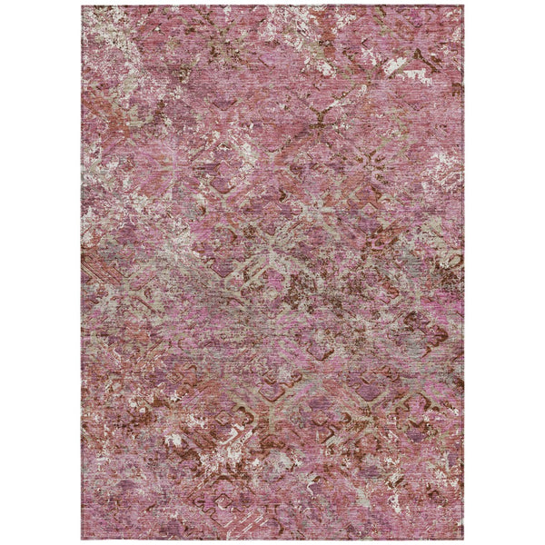 Homeroots 3' Beige Brown Copper Geometric Washable Indoor Outdoor Area Rug For Versatile Home Decor Solutions 5' X 8' Polyester 586091