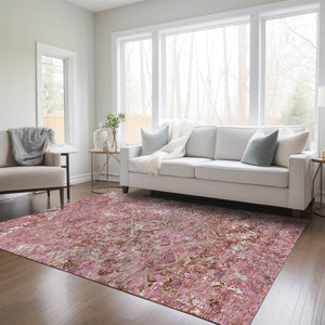 Homeroots 3' Beige Brown Copper Geometric Washable Indoor Outdoor Area Rug For Versatile Home Decor Solutions 5' X 8' Polyester 586091