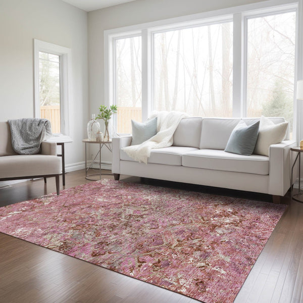 Homeroots 3' Beige Brown Copper Geometric Washable Indoor Outdoor Area Rug For Versatile Home Decor Solutions 5' X 8' Polyester 586091