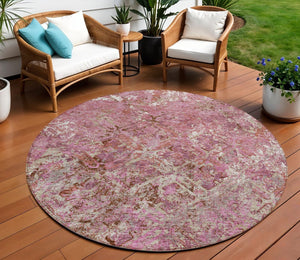 Homeroots 3' Beige Brown Copper Geometric Washable Indoor Outdoor Area Rug For Versatile Home Decor Solutions 8' Round Polyester 586092