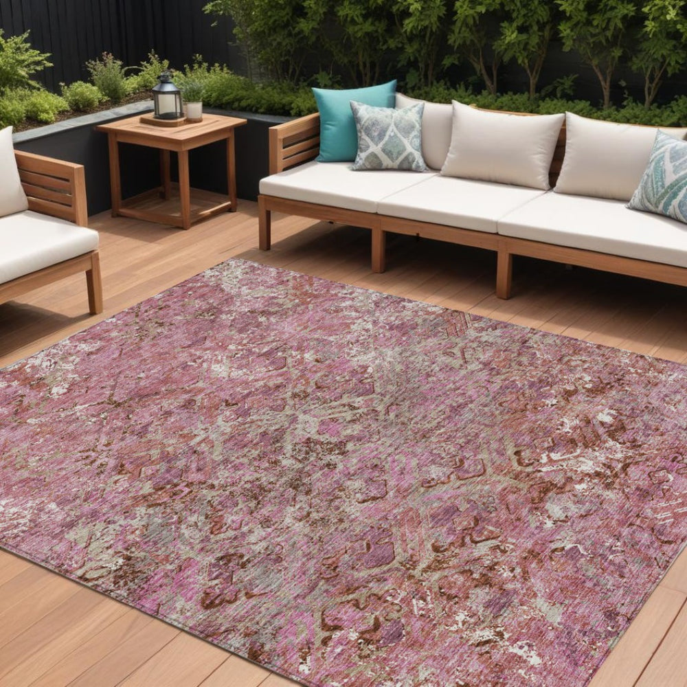 HomeRoots 9' Pink Blush and Mauve Geometric Area Rug – Washable, Durable, Stylish for Indoor/Outdoor Spaces 9' X 12' 586094