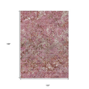 Homeroots 3' Beige Brown Copper Geometric Washable Indoor Outdoor Area Rug For Versatile Home Decor Solutions 10' X 14' Polyester 586095