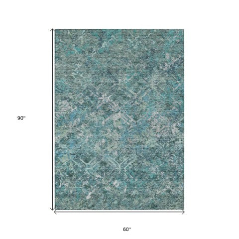 Homeroots 3' Beige Brown Copper Geometric Washable Indoor Outdoor Area Rug For Versatile Home Decor Solutions 5' X 8' Polyester 586097