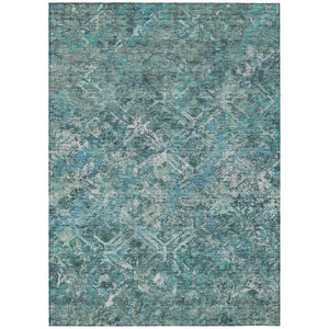 HomeRoots 5' Modern Sage Teal Blue & Gray Geometric Area Rug - Durable, Washable, Indoor/Outdoor Versatility 5' X 8' 586097
