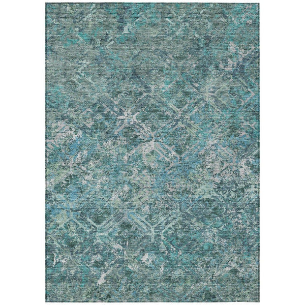 HomeRoots 5' Modern Sage Teal Blue & Gray Geometric Area Rug - Durable, Washable, Indoor/Outdoor Versatility 5' X 8' 586097