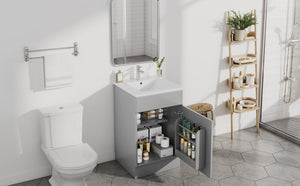 English Elm [video] 20 Inch Freestanding Bathroom Vanity with Ceramic Sink Soft Close Cabinet Gray N759P237946E