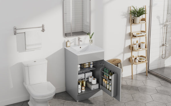 English Elm [video] 20 Inch Freestanding Bathroom Vanity with Ceramic Sink Soft Close Cabinet Gray N759P237946E