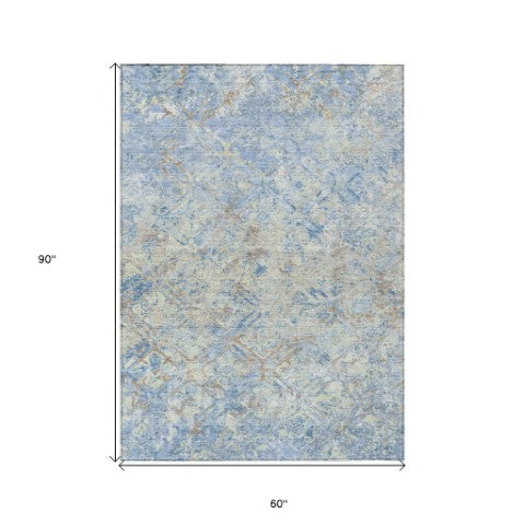 Homeroots 3' Beige Brown Copper Geometric Washable Indoor Outdoor Area Rug For Versatile Home Decor Solutions 5' X 8' Polyester 586103