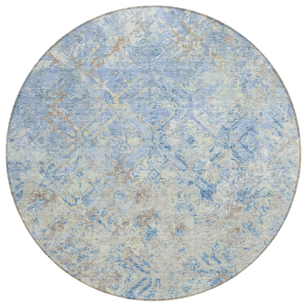 HomeRoots 5' Modern Geometric Indoor Outdoor Area Rug in Sky Blue & Denim - Washable, Durable, Stylish Design 8' Round 586104