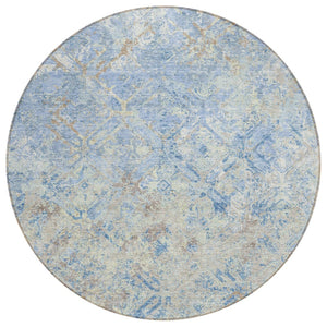 HomeRoots 5' Modern Geometric Indoor Outdoor Area Rug in Sky Blue & Denim - Washable, Durable, Stylish Design 8' Round 586104
