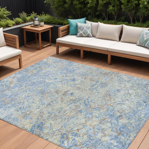 Homeroots 3' Beige Brown Copper Geometric Washable Indoor Outdoor Area Rug For Versatile Home Decor Solutions 8' X 10' Polyester 586105