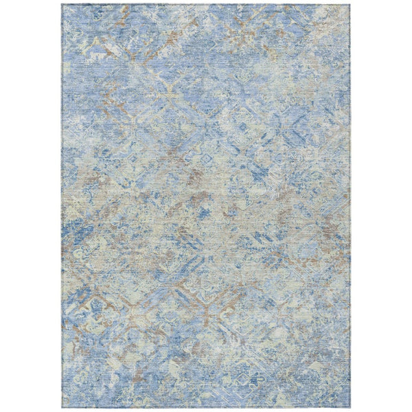 HomeRoots 9' Sky Blue and Denim Blue Geometric Area Rug - Durable, Washable, Indoor/Outdoor Modern Decor 9' X 12' 586106