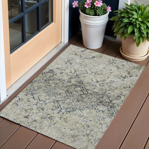 Homeroots 3' Beige Brown Copper Geometric Washable Indoor Outdoor Area Rug For Versatile Home Decor Solutions 3' X 5' Polyester 586108