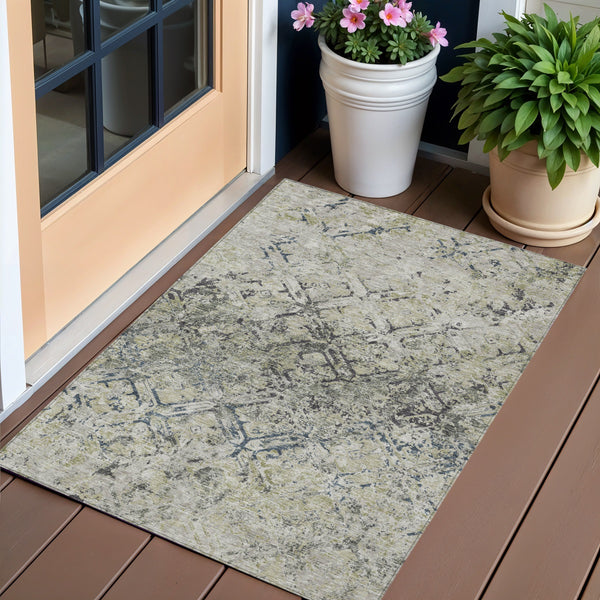 Homeroots 3' Beige Brown Copper Geometric Washable Indoor Outdoor Area Rug For Versatile Home Decor Solutions 3' X 5' Polyester 586108