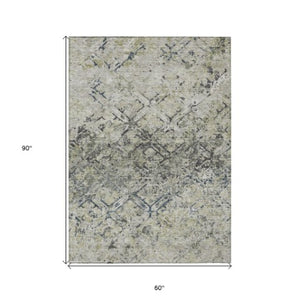 Homeroots 3' Beige Brown Copper Geometric Washable Indoor Outdoor Area Rug For Versatile Home Decor Solutions 5' X 8' Polyester 586109