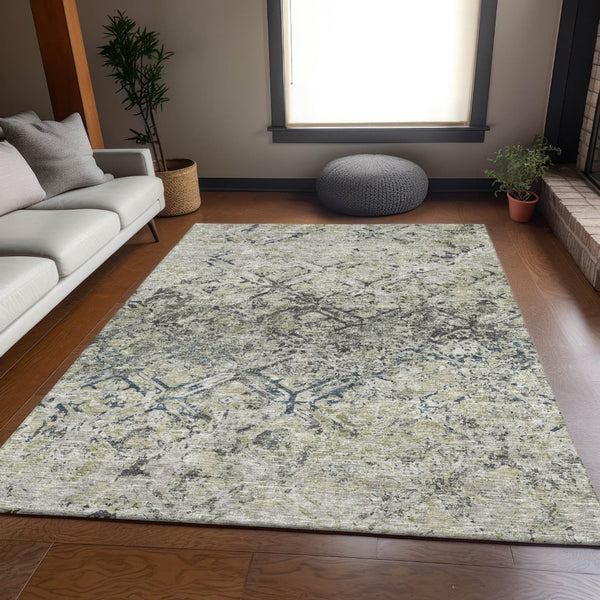 HomeRoots 5' Silver Gray and Charcoal Geometric Area Rug - Stylish, Washable, Indoor/Outdoor Durable Design 5' X 8' 586109