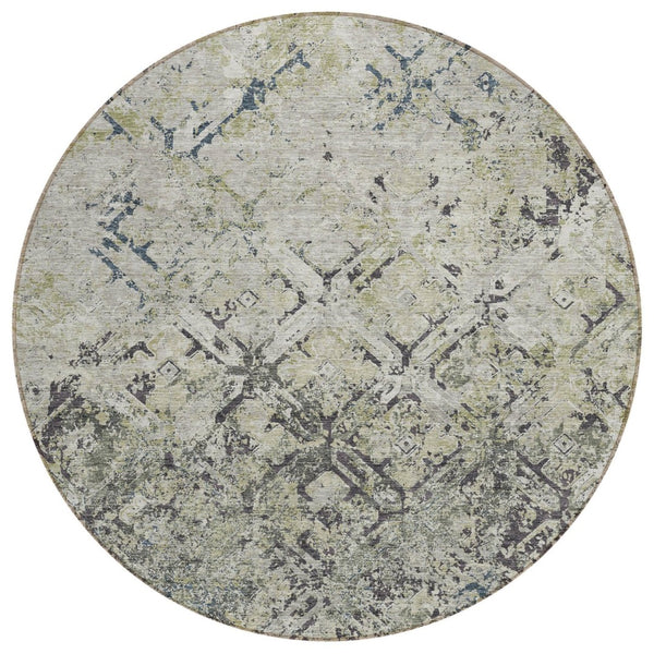 HomeRoots 5' Silver Gray and Charcoal Geometric Area Rug - Stylish, Washable, Indoor/Outdoor Durable Design 8' Round 586110
