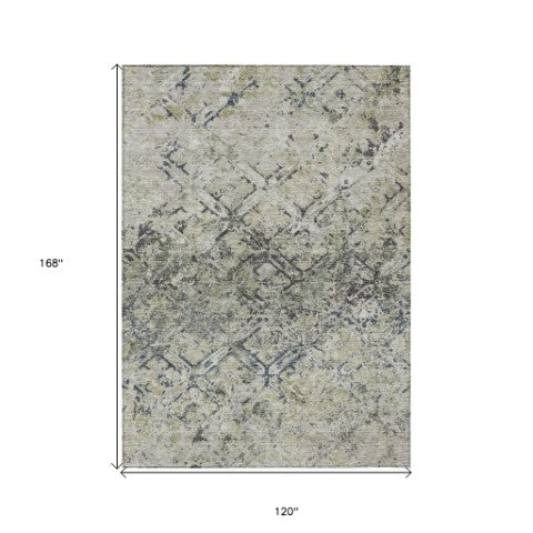 Homeroots 3' Beige Brown Copper Geometric Washable Indoor Outdoor Area Rug For Versatile Home Decor Solutions 10' X 14' Polyester 586113