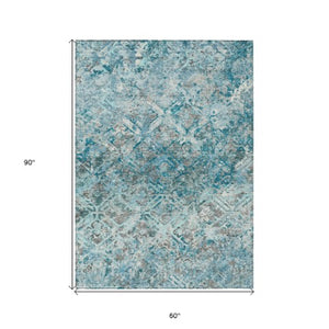 Homeroots 3' Beige Brown Copper Geometric Washable Indoor Outdoor Area Rug For Versatile Home Decor Solutions 5' X 8' Polyester 586115