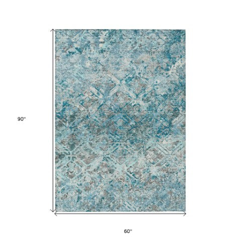 Homeroots 3' Beige Brown Copper Geometric Washable Indoor Outdoor Area Rug For Versatile Home Decor Solutions 5' X 8' Polyester 586115