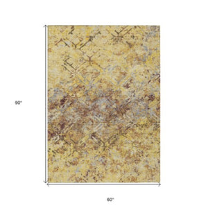 Homeroots 3' Beige Brown Copper Geometric Washable Indoor Outdoor Area Rug For Versatile Home Decor Solutions 5' X 8' Polyester 586121