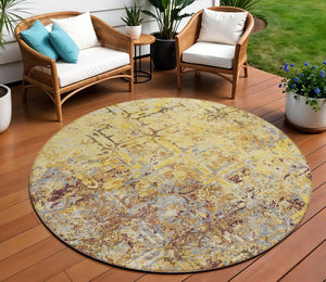 Homeroots 3' Beige Brown Copper Geometric Washable Indoor Outdoor Area Rug For Versatile Home Decor Solutions 8' Round Polyester 586122