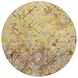HomeRoots 5' Stylish Wheat Gold and Gray Geometric Area Rug - Durable, Washable, Perfect for Indoor/Outdoor Use 8' Round 586122