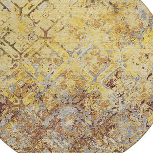 Homeroots 3' Beige Brown Copper Geometric Washable Indoor Outdoor Area Rug For Versatile Home Decor Solutions 8' Round Polyester 586122