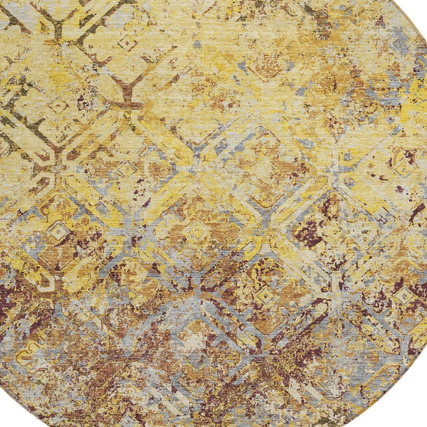 Homeroots 3' Beige Brown Copper Geometric Washable Indoor Outdoor Area Rug For Versatile Home Decor Solutions 8' Round Polyester 586122