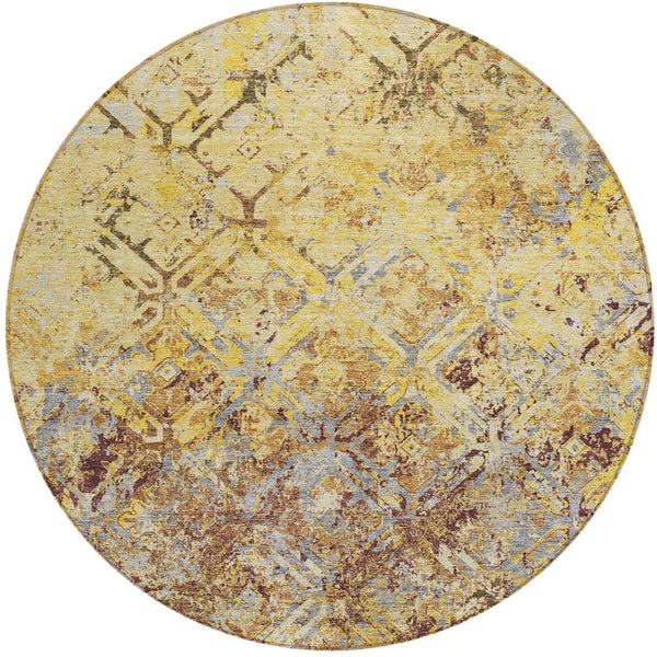 Homeroots 3' Beige Brown Copper Geometric Washable Indoor Outdoor Area Rug For Versatile Home Decor Solutions 8' Round Polyester 586122